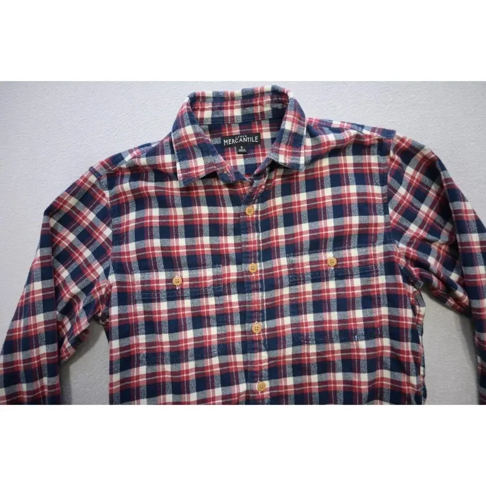 J Crew Big Button Flannel Camp Shirt Button Up‎ Plaid Long Sleeve Mens Sz Small